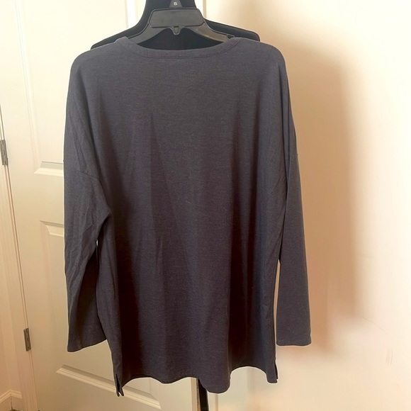 J. Jill Charcoal Gray Silver Metallic Sparkle Keyhole Soft Knit Tunic Top Size L - Picture 2 of 6